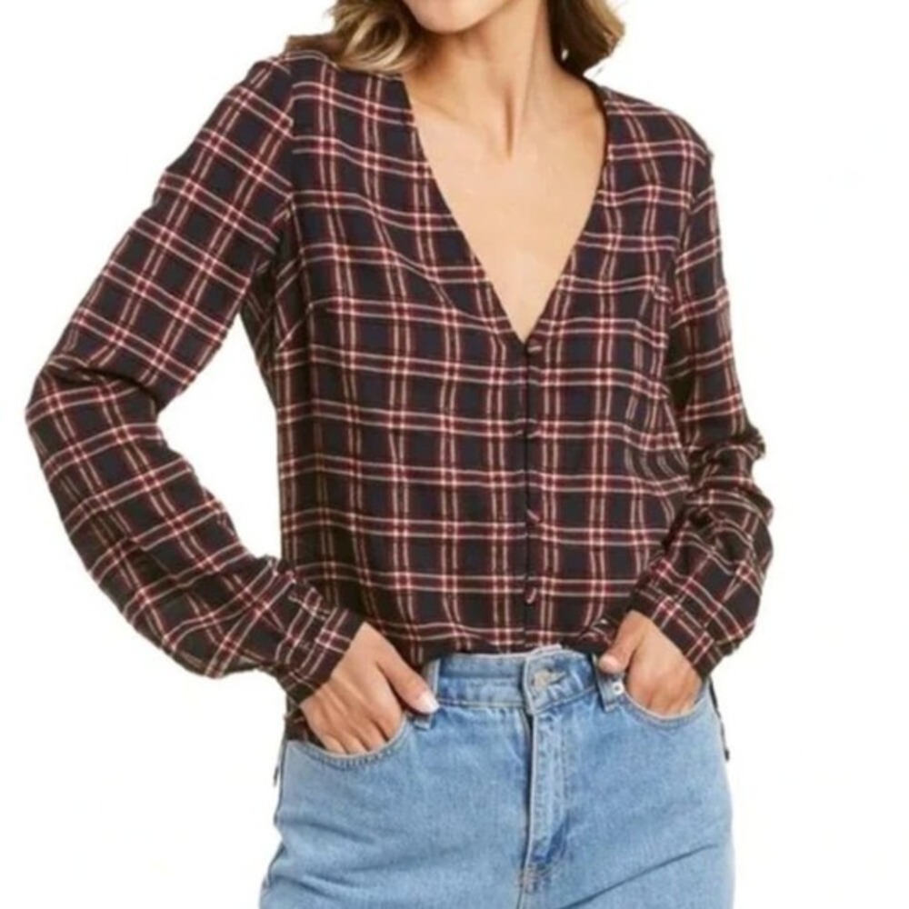 Veronica Beard Peggy Blouse‎ Size 4 Blue Red Tartan Plaid Wool Academia Preppy